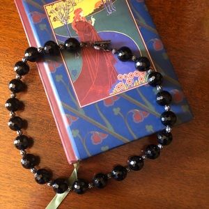 Vintage Stamped Sterling Silver and Onyx Necklace 20”